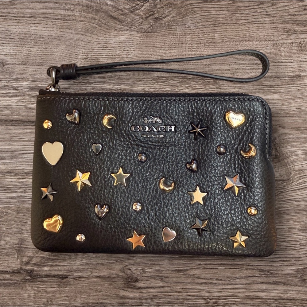 Coach Corner Zip Wristlet With Rivets